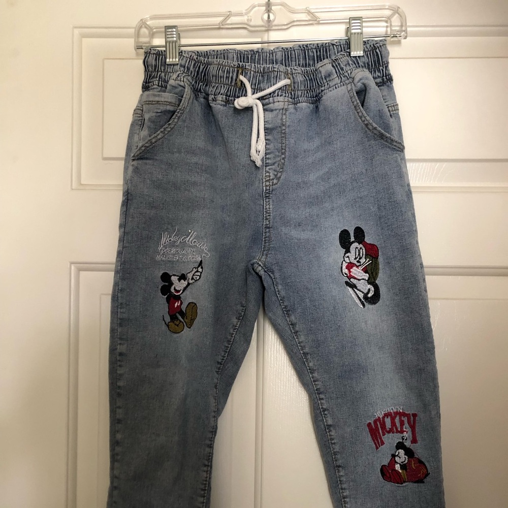 Mickey Mouse Embroidered Denim Pants